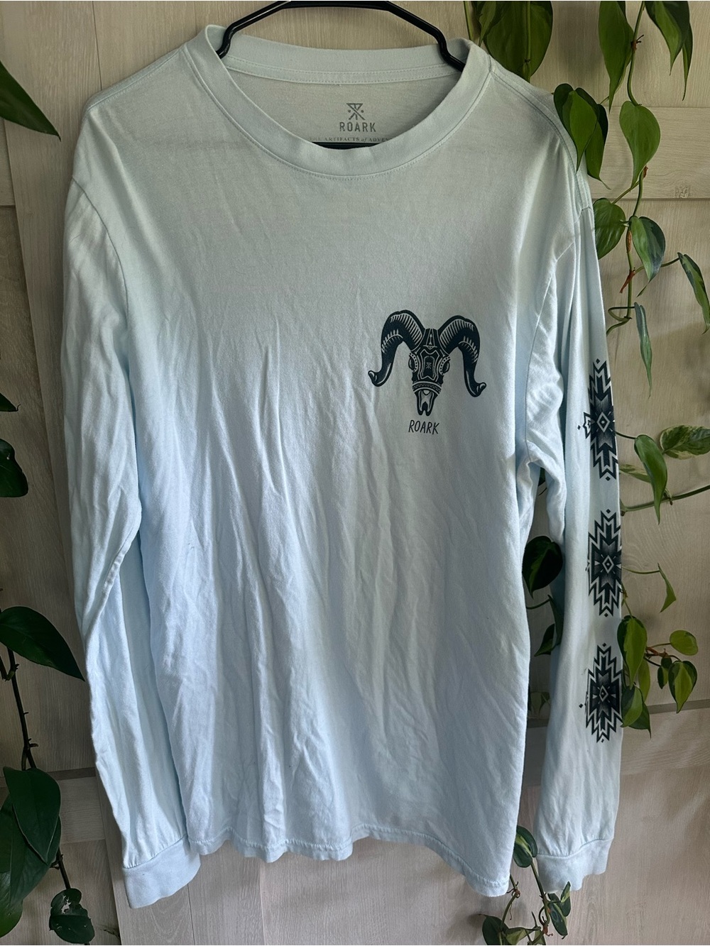 Roark Light Blue Long Sleeve Tee with Ram Graphic and Sleeve Prints
